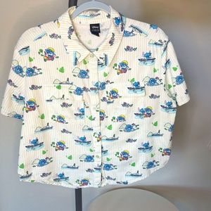 Our Universe Disney Lilo & Stitch Striped Boxy Women's Woven Button-Up